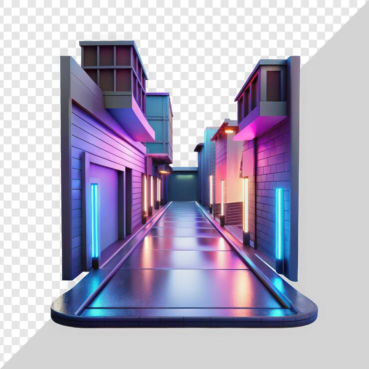 PSD futuristic alleyway with neon lights blending urban style and modern architecture