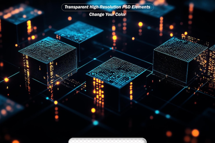 PSD futuristic blockchain images on a dark background