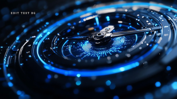PSD futuristic blue glowing circular mechanism with intricate details