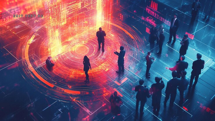 PSD futuristic business meeting with holographic projection