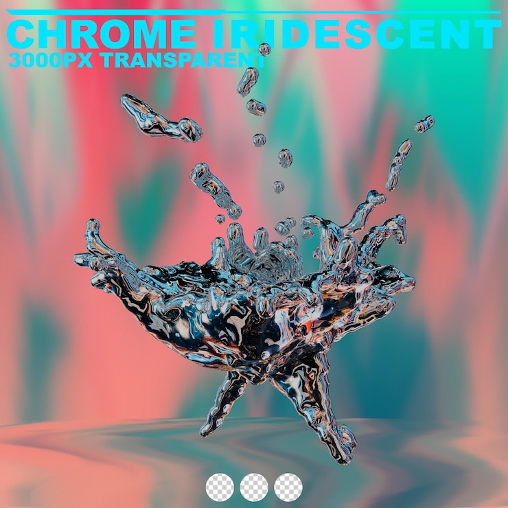 PSD futuristic chrome liquid iridescent abstract metallic shape 3d render