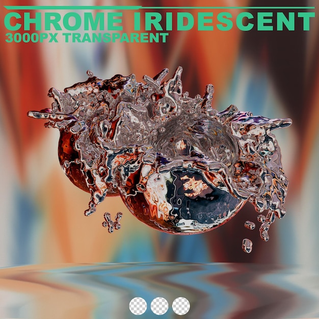 PSD futuristic chrome liquid iridescent abstract metallic shape 3d render