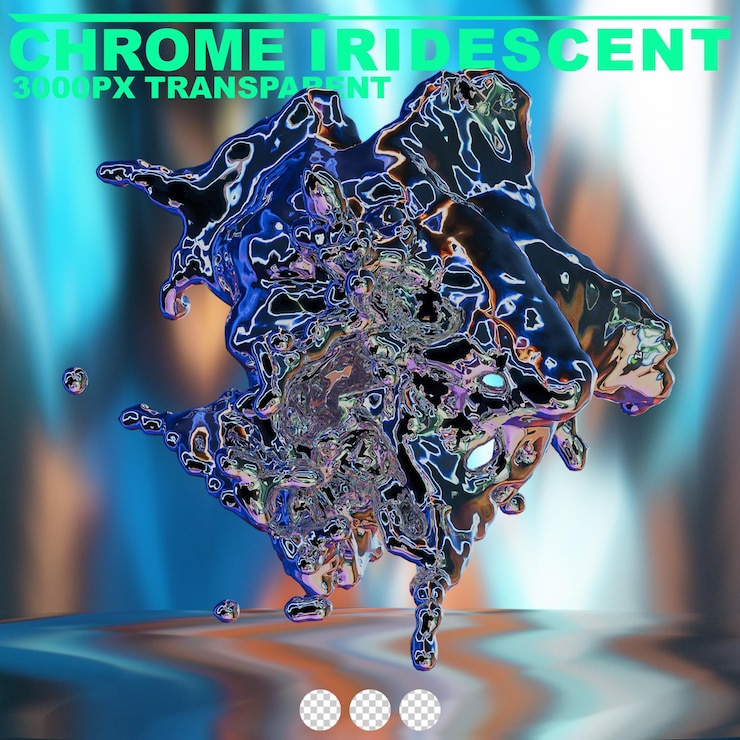 PSD futuristic chrome liquid iridescent abstract metallic shape 3d render