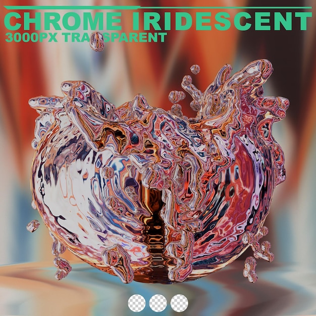 PSD futuristic chrome liquid iridescent abstract metallic shape 3d render