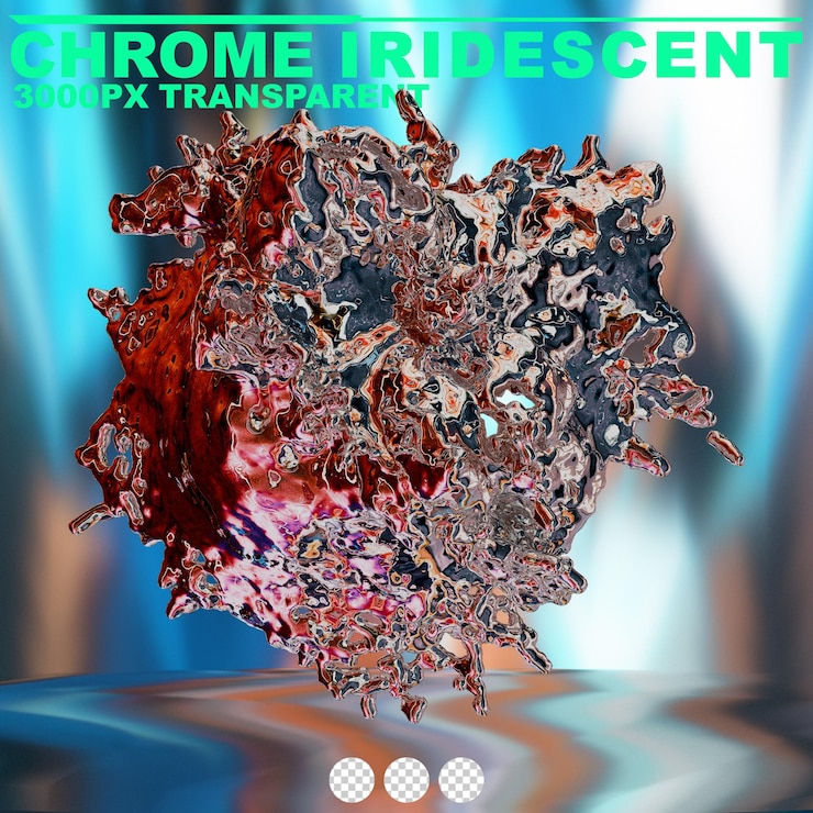 PSD futuristic chrome liquid iridescent abstract metallic shape 3d render