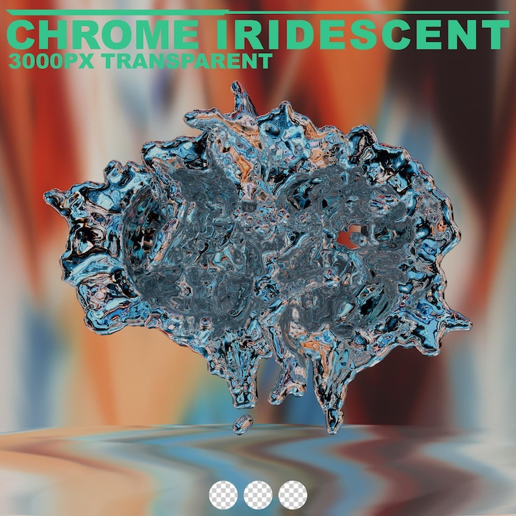 PSD futuristic chrome liquid iridescent abstract metallic shape 3d render