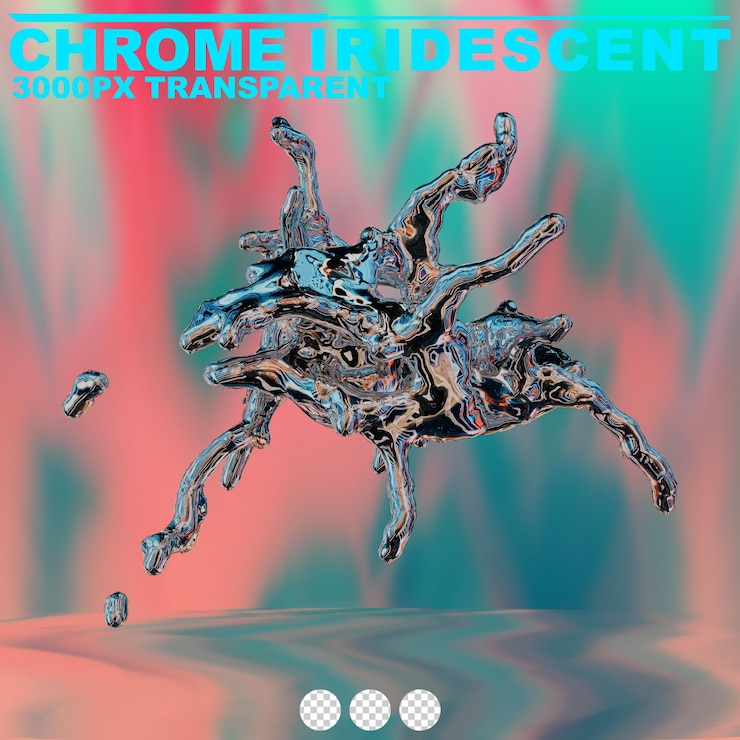 PSD futuristic chrome liquid iridescent abstract metallic shape 3d render