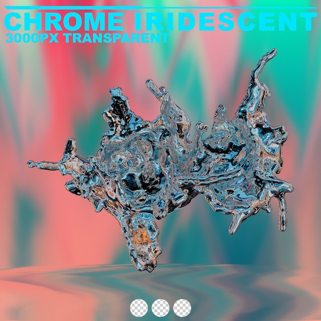 PSD futuristic chrome liquid iridescent abstract metallic shape 3d render