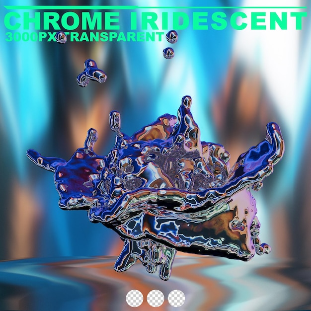 futuristic chrome liquid iridescent abstract metallic shape 3d render