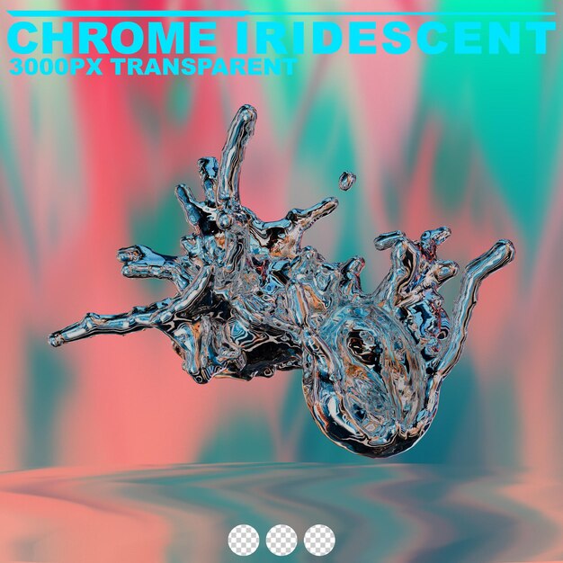 PSD futuristic chrome liquid iridescent abstract metallic shape 3d render