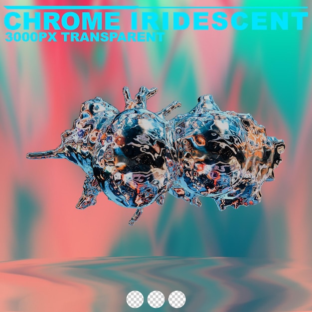 Futuristic chrome liquid iridescent abstract metallic shape 3d render