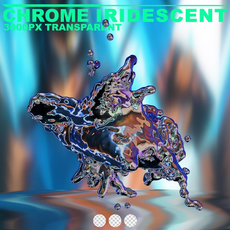 PSD futuristic chrome liquid iridescent abstract metallic shape 3d render