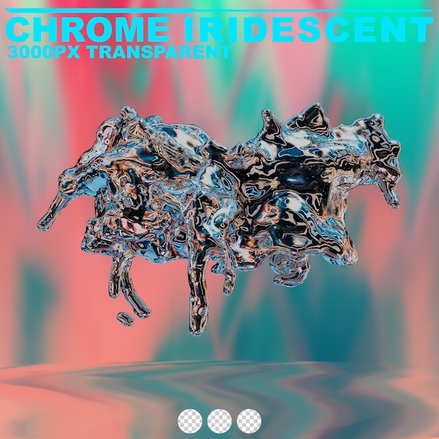 PSD futuristic chrome liquid iridescent abstract metallic shape 3d render