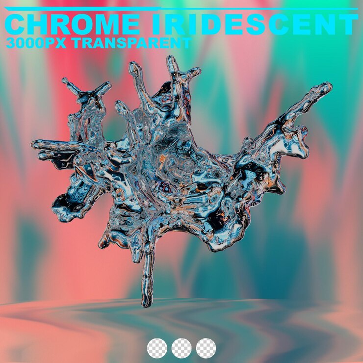 PSD futuristic chrome liquid iridescent abstract metallic shape 3d render