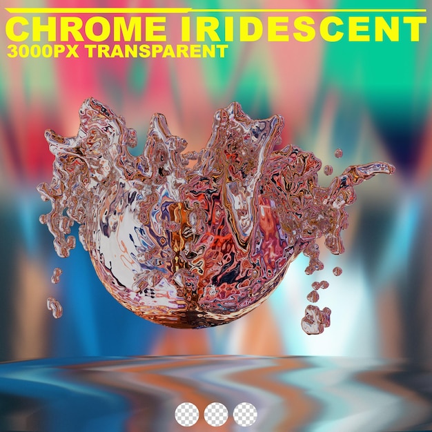 PSD futuristico cromo liquido iridescente forma metallica astratta rendering 3d