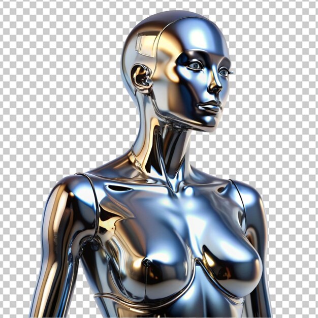 PSD futuristic chrome woman mannequin transparent background