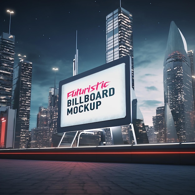 Futuristic city with billboard mockup