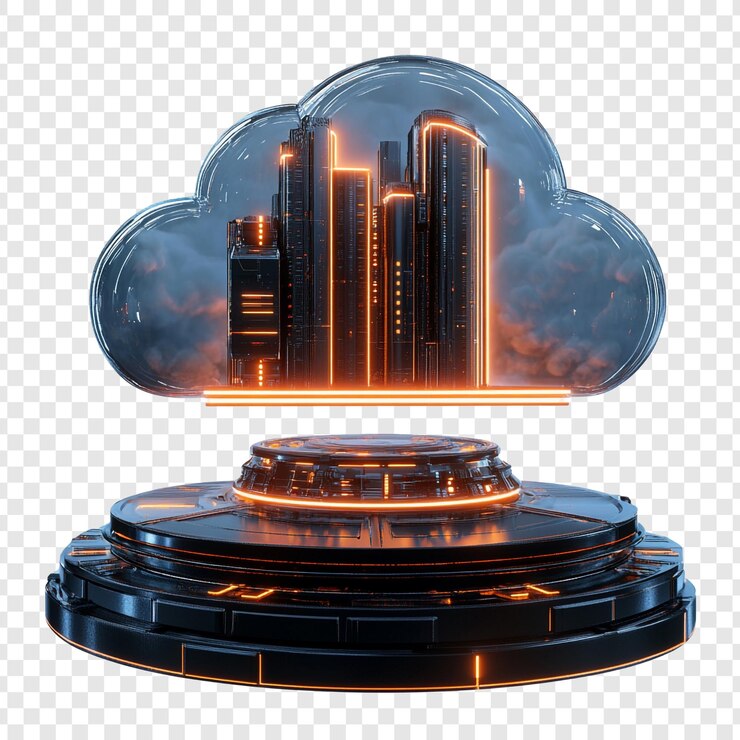 PSD futuristic cityscape in a glass cloud