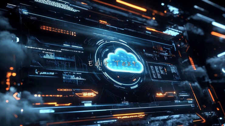 PSD futuristic cloud computing interface