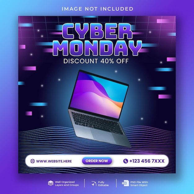 Futuristic cyber monday sale social media banner