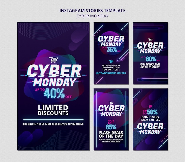Futuristic cyber monday social media stories pack