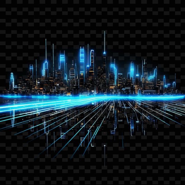 PSD futuristico cyberpunk neon tron lines paesaggi urbani olografici png forme y2k arti luminose trasparenti