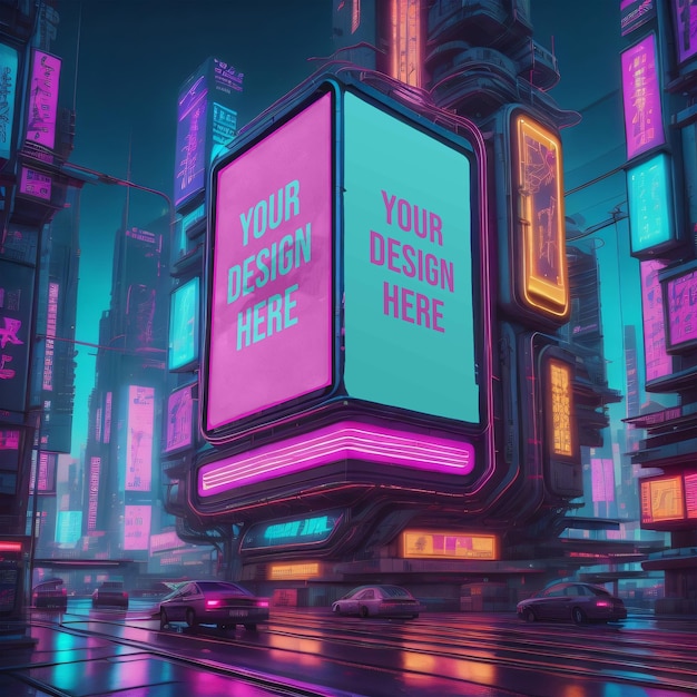 PSD mockup di cartelloni pubblicitari in stile cyberpunk futuristico psd