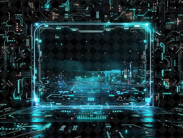 PSD futuristic cyberspace arcane frame with digital circuitry an neon color frame y2k art collection