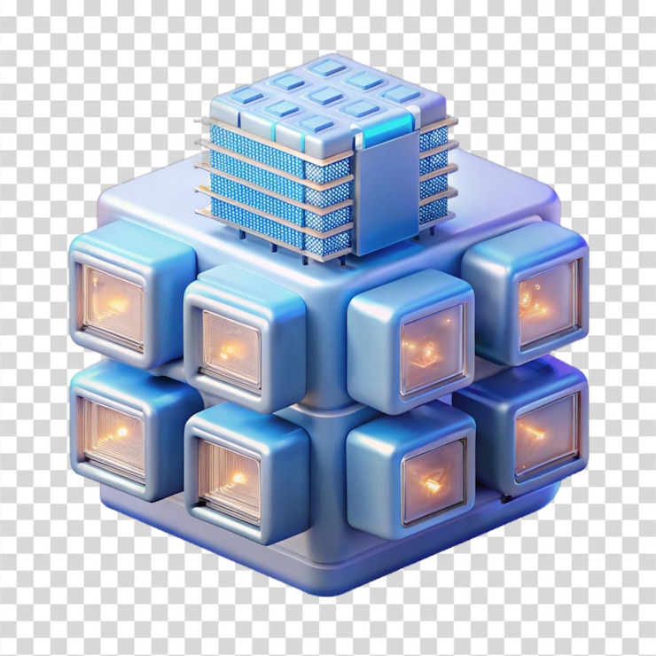 PSD futuristic data center cube