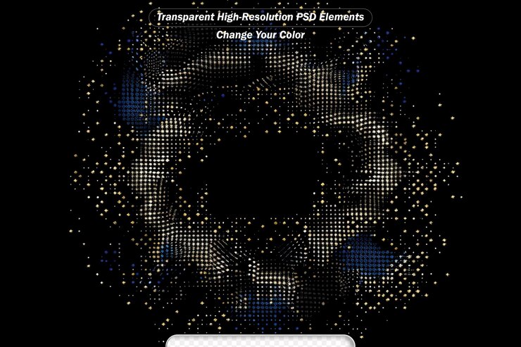 PSD futuristic digital circles of glowing dots information particles in a neural network