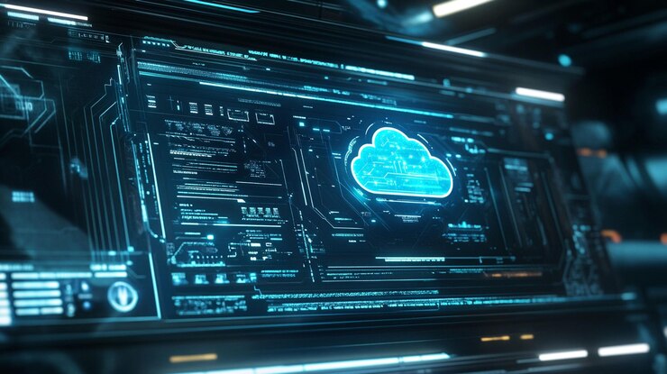 PSD futuristic digital interface displays cloud computing data