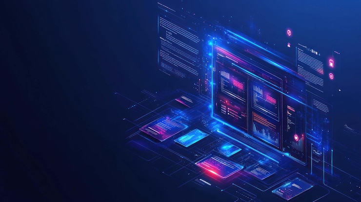 PSD futuristic digital interface showcasing data analytics and technology