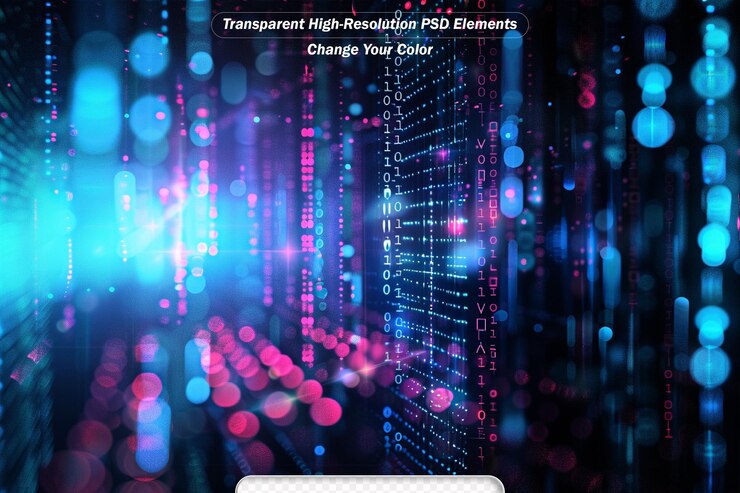 PSD futuristic digital matrix grid particles defocus cyber space background environment