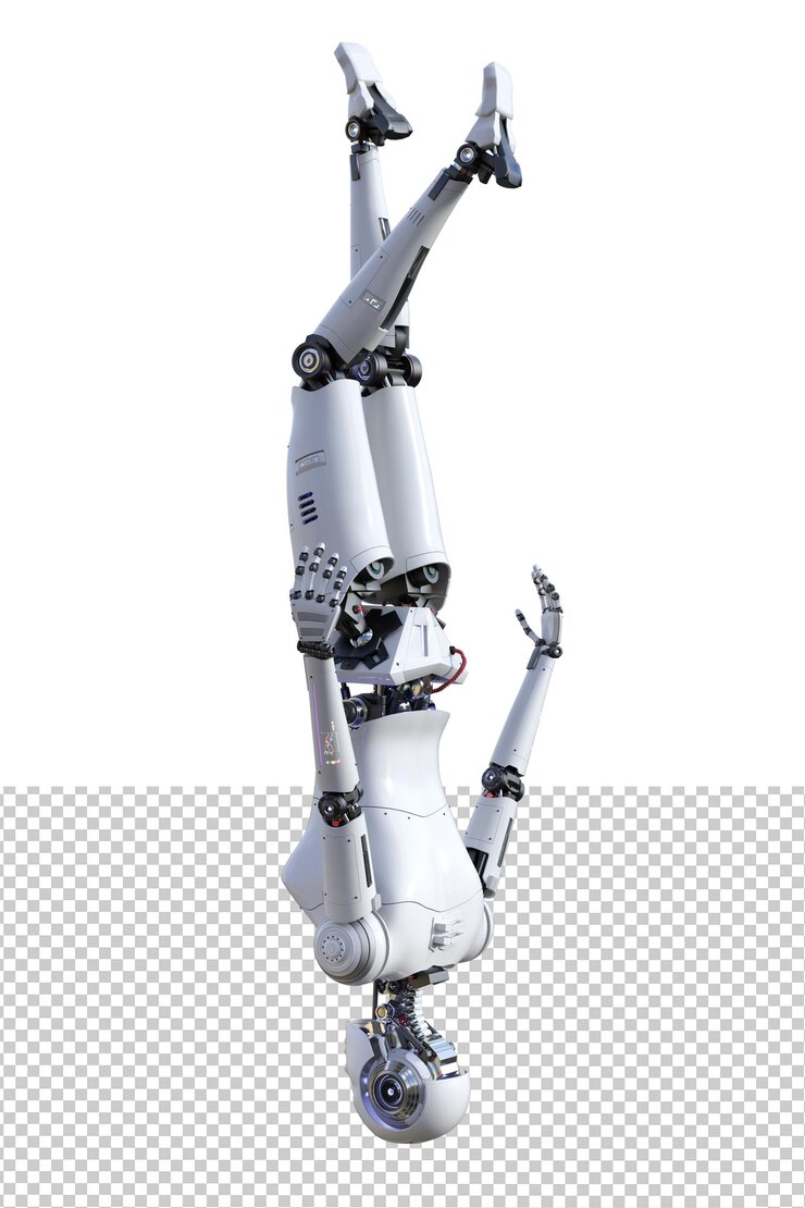 PSD futuristic female robot weightless pose set 3d render