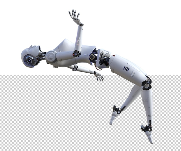 PSD futuristic female robot weightless pose set 3d render