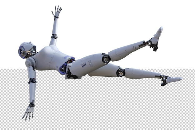 PSD Футуристический женский робот в невесомой позе, набор 3d рендеринга