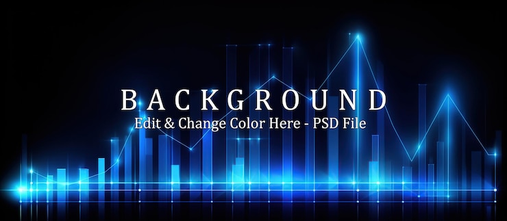 PSD フューチュリスティック・グローイング・ブルー・ダイアグラム 成長チャート シンボル