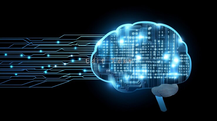 PSD futuristic glowing brain circuit board