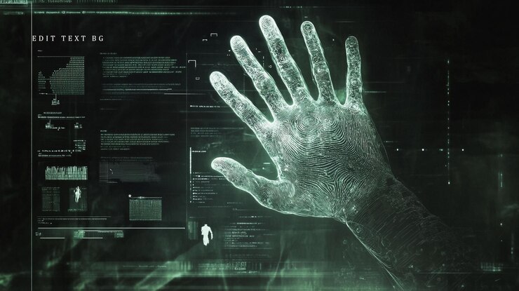 PSD futuristic hand interacting with digital interface glowing green