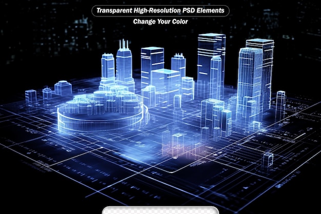 PSD futuristic head up display of holographic city digitally generated