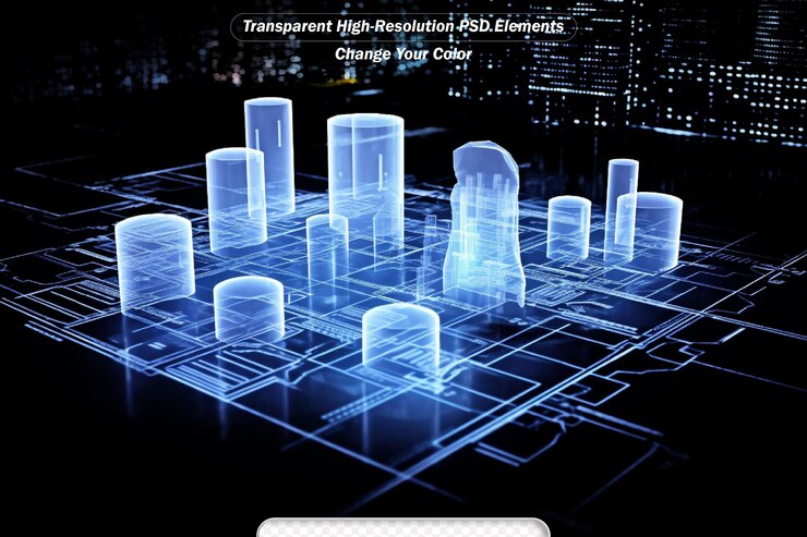 PSD futuristic head up display of holographic city digitally generated