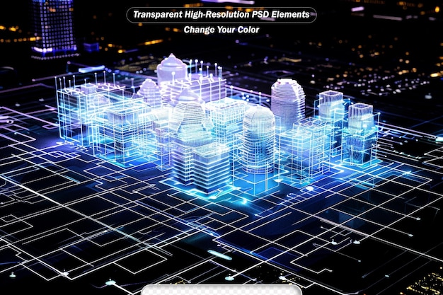 PSD ホログラフィック都市のデジタル生成画像の未来的なヘッドアップディスプレイ