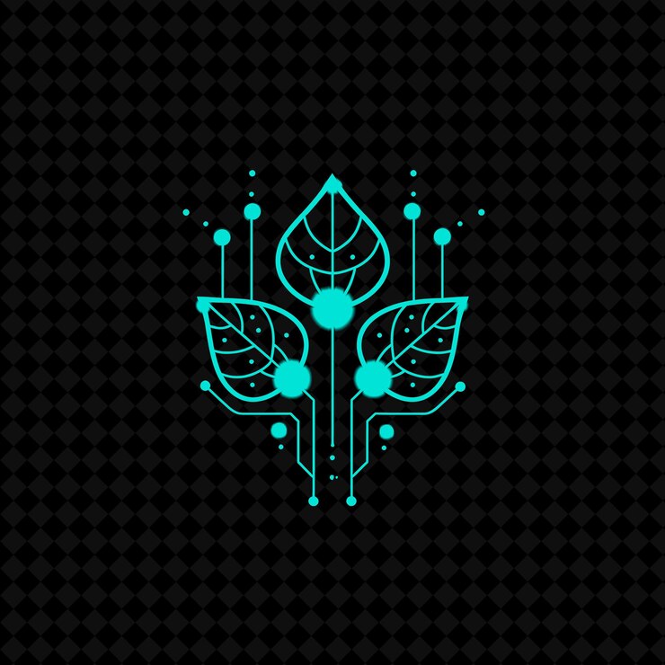PSD futuristic ivy circuit logo with decorative wires and glowin creative plant vector designs