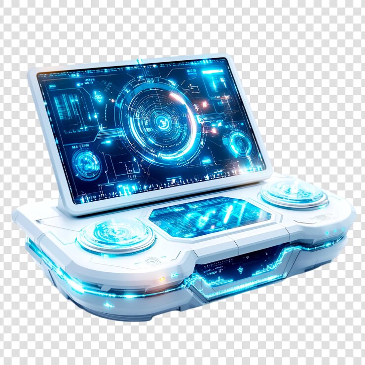 PSD futuristic laptop scifi technology blue lights interface design