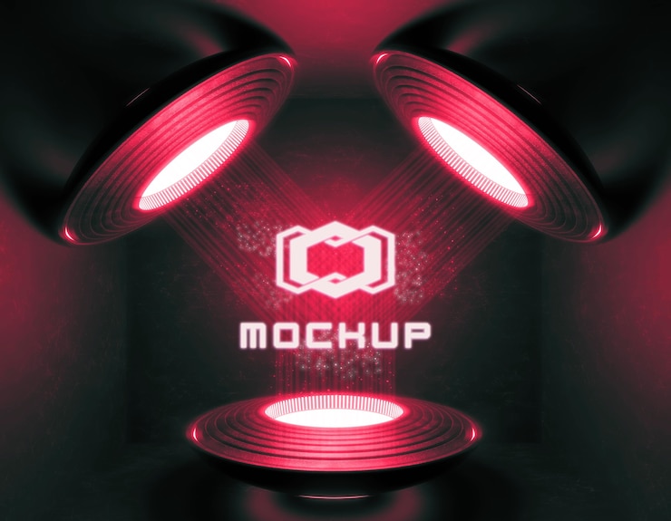 PSD futuristic logo mock-up in neon lights