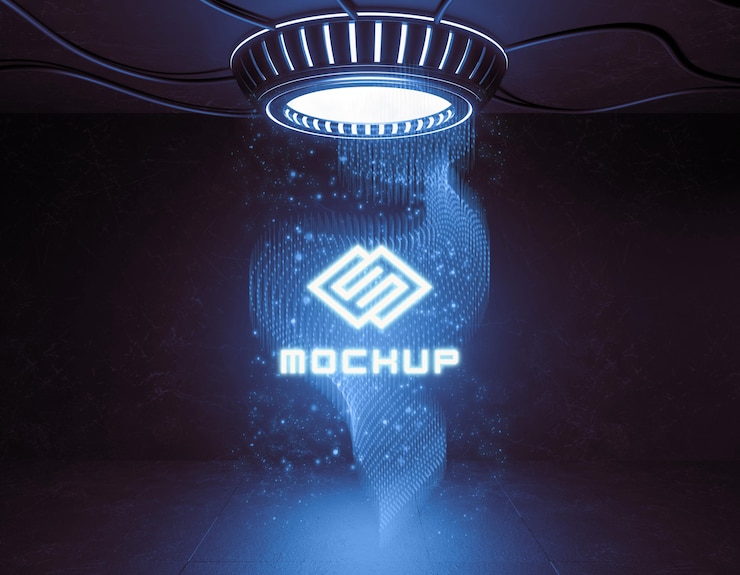 PSD futuristic logo mock-up in neon lights