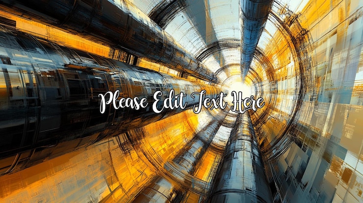 PSD futuristic metallic tunnel with glowing yellow light at the end