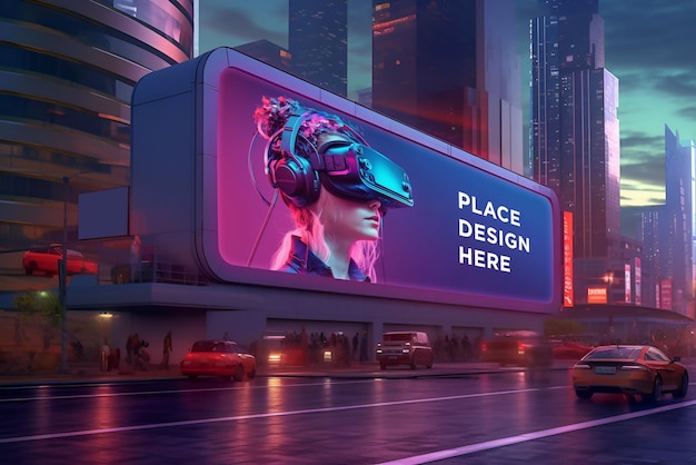 Futuristic morden city billboard mockup