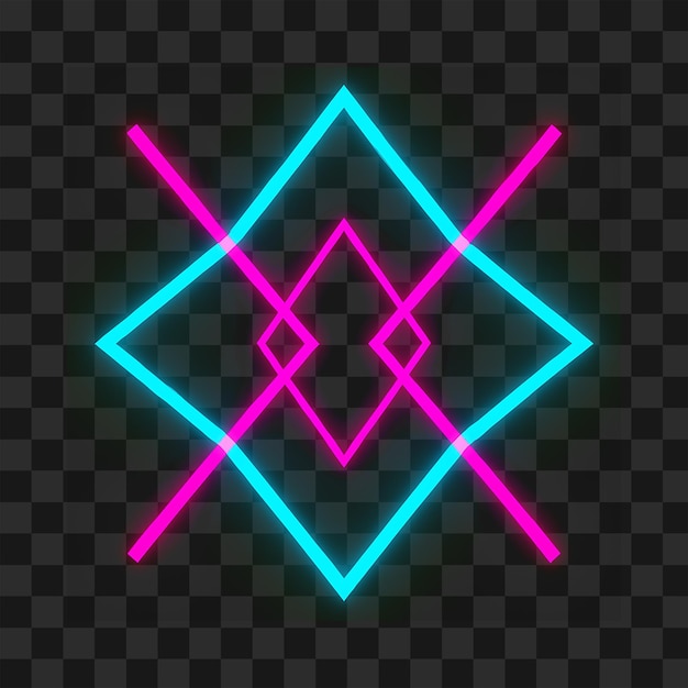 futuristic neon geometric shape with glowing pink and blue lines on transparent background png