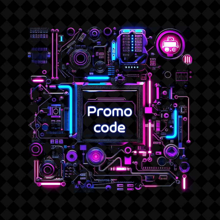 PSD futuristic neon radiance of promo code text with neon electr png y2k decorative sale post designs